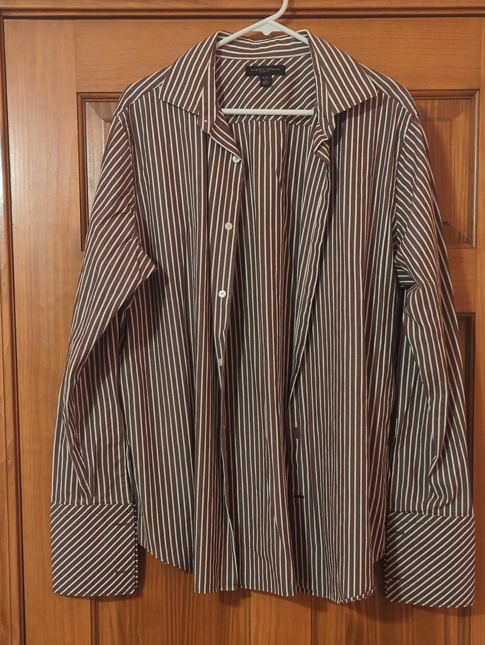 Banana Republic Brown and White Striped Button-Down Shirt